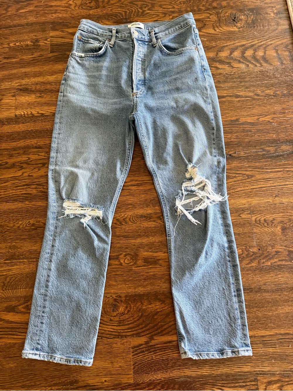 Agolde Light Blue Distressed Ankle Crop Jeans